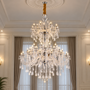 Candelabru Cristal , 55xE14, Diametru 145cm, Inaltime 230cm, Argintiu, Inaltime Reglabila, Design Elegant