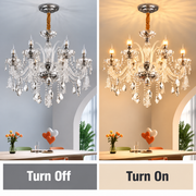 Candelabru Cristal 8xE14, D78cm, Argintiu, Inaltime Reglabila, Metal si Cristal