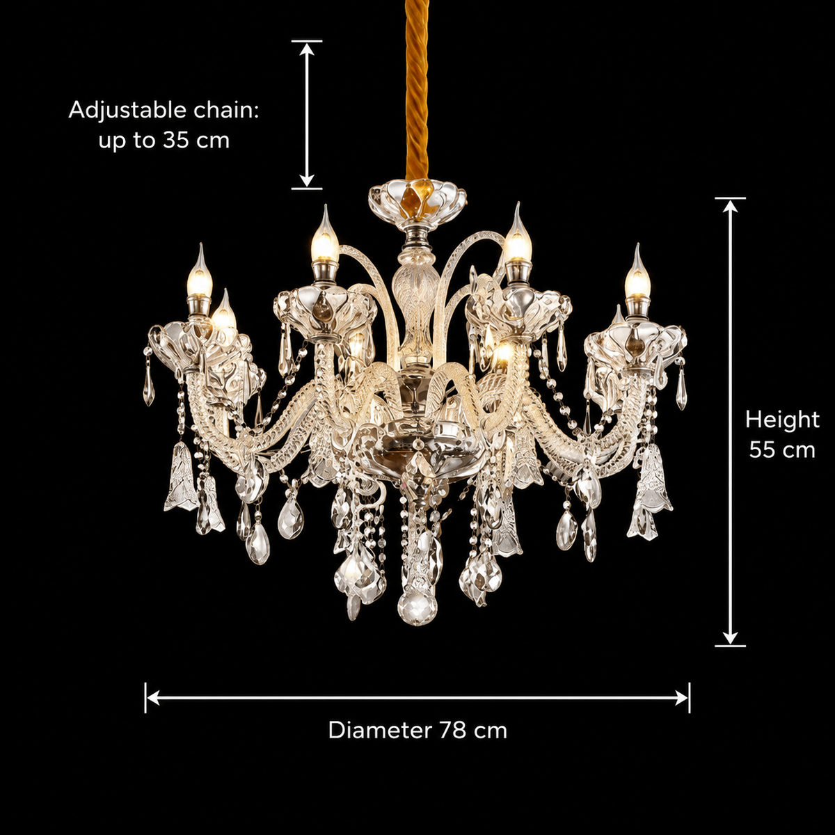 Candelabru Cristal 8xE14, D78cm, Argintiu, Inaltime Reglabila, Metal si Cristal Candelabre Cristal Default Title Alessandro Design