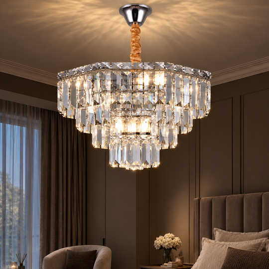 Candelabru Cristal ADAMA Eleganza, 7x E14, Diametru 50cm, Crom Lucios, Inaltime Reglabila