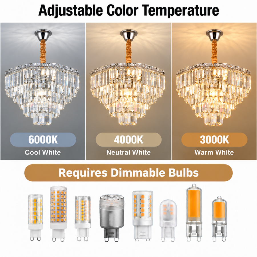 Candelabru Cristal ADAMA Magno, 10x E14, Diametru 60cm, Crom Lucios, Inaltime Reglabila