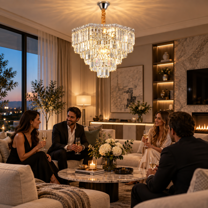 Candelabru Cristal ADAMA Magno, 10x E14, Diametru 60cm, Crom Lucios, Inaltime Reglabila
