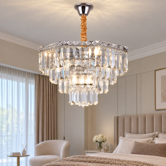 Candelabru Cristal ADAMA Nobile, 5x E14, Diametru 40cm, Crom Lucios, Inaltime Reglabila