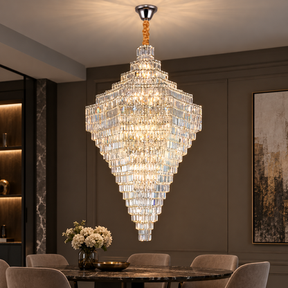 Candelabru Cristal ADAMA Titania, 60x E14, Diametru 135cm, Crom Lucios, Inaltime Reglabila