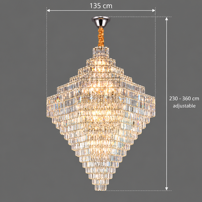 Candelabru Cristal ADAMA Titania, 60x E14, Diametru 135cm, Crom Lucios, Inaltime Reglabila