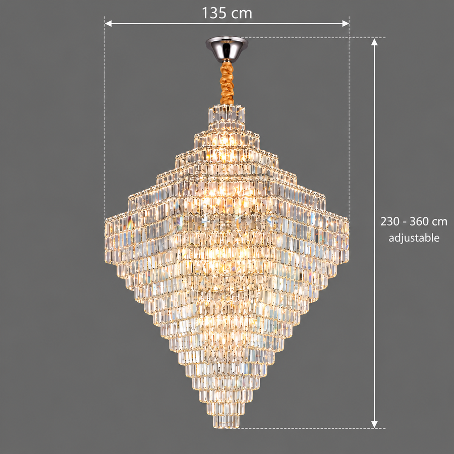 Candelabru Cristal ADAMA Titania, 60x E14, Diametru 135cm, Crom Lucios, Inaltime Reglabila