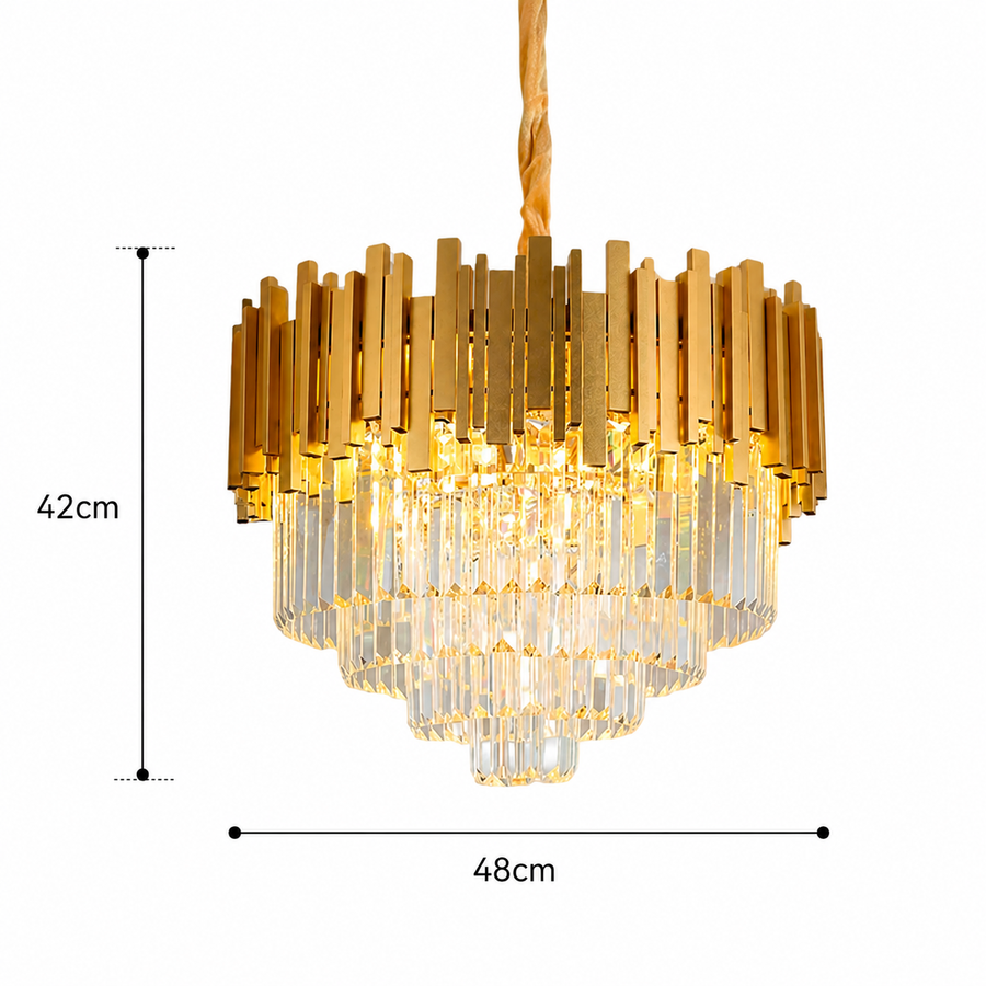 Candelabru Cristal BLOIS Eleganza, Diametru 48cm, 8x E14, Auriu Lucios, Inaltime Reglabila