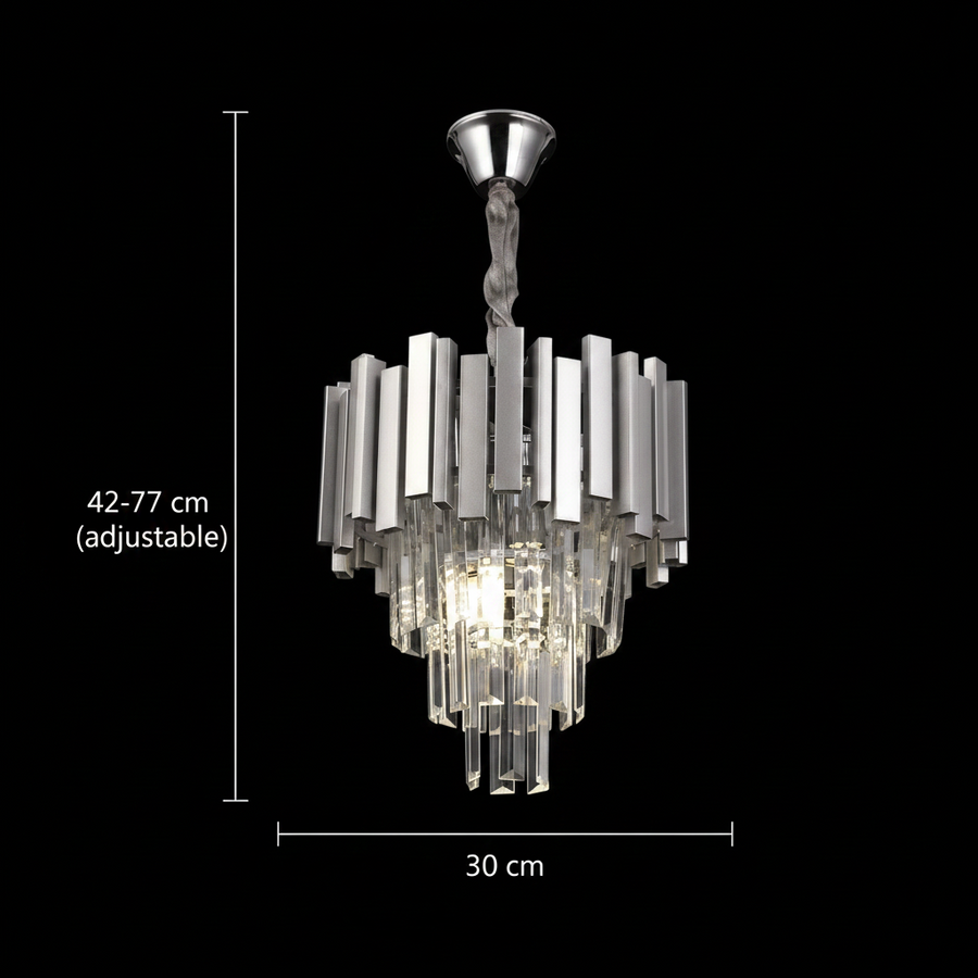 Candelabru Cristal BLOIS Petito 3xE14, Diametru 30cm, Argintiu, Inaltime Reglabila