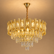 Candelabru Cristal HAMPTON Eleganza 8x E14, Diametru 49cm, Auriu Lucios, Inaltime Reglabila