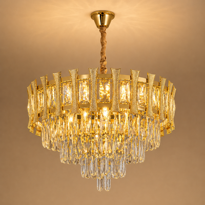 Candelabru Cristal HAMPTON Eleganza 8x E14, Diametru 49cm, Auriu Lucios, Inaltime Reglabila