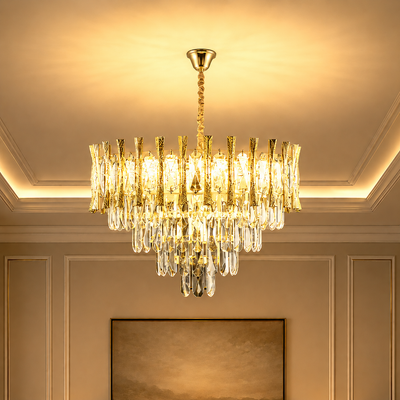 Candelabru Cristal HAMPTON Nobile 5xE14, Diametru 40cm, Auriu Lucios, Inaltime Reglabila