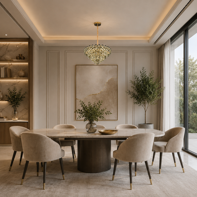Candelabru Cristal HERT Magno, 70W, 6xE14, Lumina Rece/Calda/Neutra, Inaltime Reglabila, Metal si Cristal, Auriu