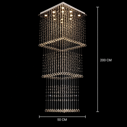 Candelabru Cristal LED 80W PALATINA Auriu, Diametru 50cm, Inaltime 200cm, Model Scara