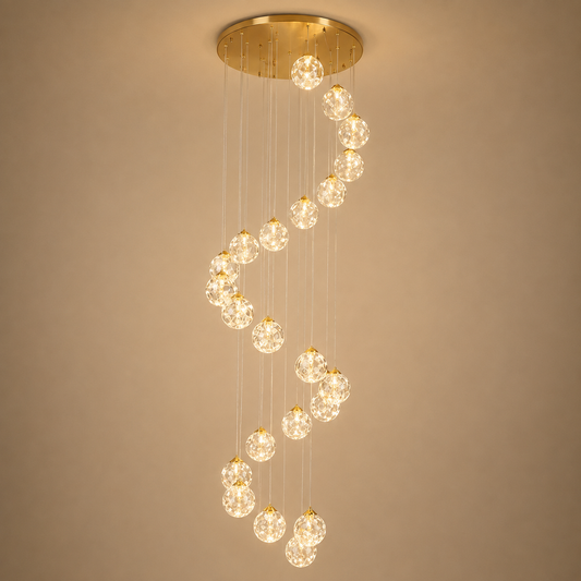Candelabru Cristal LED KILKENNY Culmino, 144W, Lumina Neutra, Diametru 60cm, Auriu