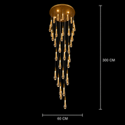 Candelabru Cristal LED Suspendat, 39W, Iustinian, Diametru 60cm, Inaltime Reglabila, Auriu, Metal si Cristal