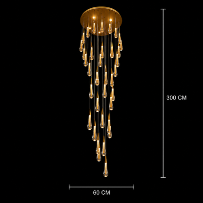 Candelabru Cristal LED Suspendat, 39W, Iustinian, Diametru 60cm, Inaltime Reglabila, Auriu, Metal si Cristal