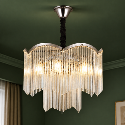 Candelabru Cristal MEKELLE Magno, 10x E14, Diametru 60cm, Metal si Cristal, Crom Lucios, Inaltime Reglabila