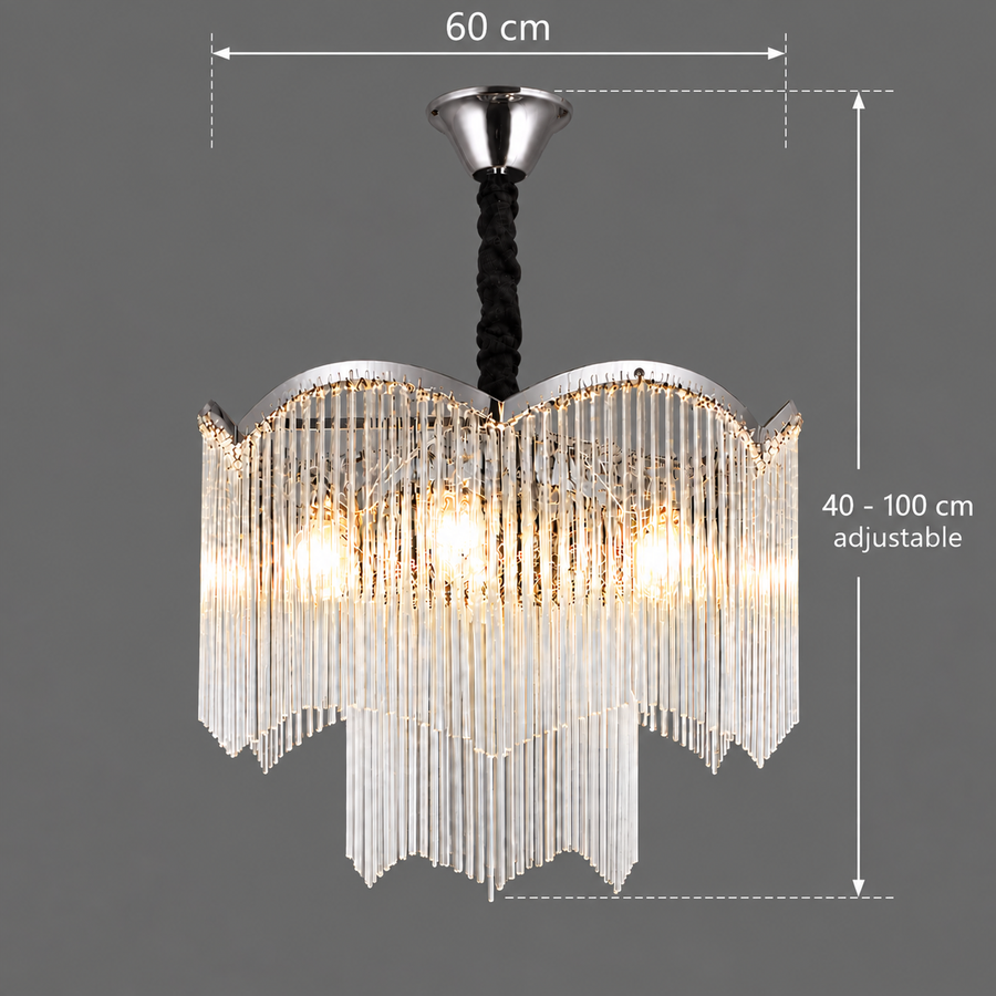 Candelabru Cristal MEKELLE Magno, 10x E14, Diametru 60cm, Metal si Cristal, Crom Lucios, Inaltime Reglabila