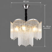 Candelabru Cristal MEKELLE Nobile, 6x E14, Diametru 40cm, Metal si Cristal, Crom Lucios, Inaltime Reglabila
