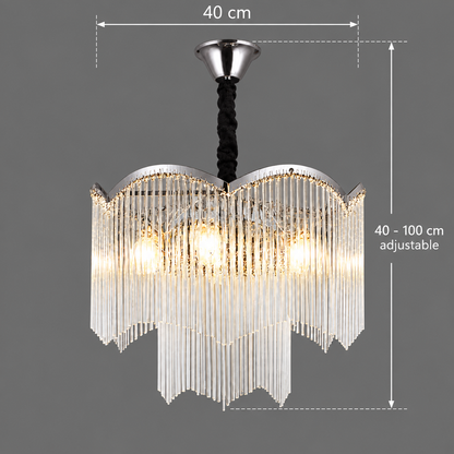 Candelabru Cristal MEKELLE Nobile, 6x E14, Diametru 40cm, Metal si Cristal, Crom Lucios, Inaltime Reglabila