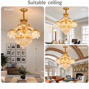 Candelabru Cristal PALACE Supremo 30xG9 + 11xE14, D115cm, Auriu Lucios, Inaltime Reglabila, Metal si Cristal