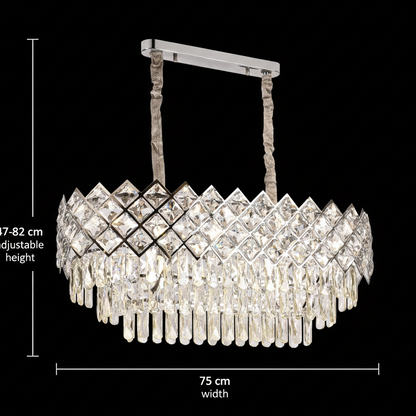 Candelabru Cristal VECTORIA Supremo, 10xE14, Diametru 75x39cm, Crom Lucios, Inaltime Reglabila, Metal si Cristal