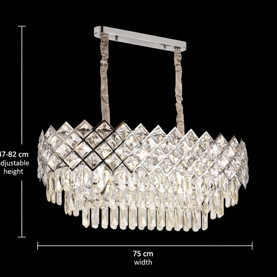 Candelabru Cristal VECTORIA Supremo, 10xE14, Diametru 75x39cm, Crom Lucios, Inaltime Reglabila, Metal si Cristal