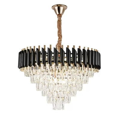 Candelabru Cristal VERSAILLES Magno 8xE14, Diametru 60cm, Negru si Auriu, Inaltime Reglabila