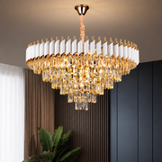 Candelabru Cristal VERSAILLES Supremo 12xE14, Diametru 80cm, Auriu Lucios si Alb, Inaltime Reglabila