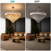Candelabru Cristal VERSAILLES Supremo 12xE14, Diametru 80cm, Auriu Lucios si Alb, Inaltime Reglabila