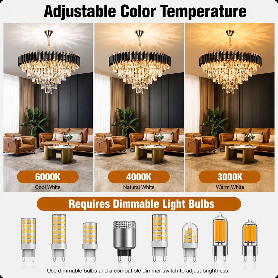 Candelabru Cristal VERSAILLES Supremo 12xE14, Diametru 80cm, Auriu Lucios si Negru, Inaltime Reglabila