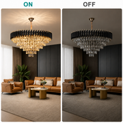 Candelabru Cristal VERSAILLES Supremo 12xE14, Diametru 80cm, Auriu Lucios si Negru, Inaltime Reglabila