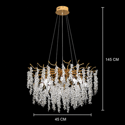 Candelabru Cristal WALTZ Cascade, 6xG9, Auriu, diametru 45cm, Inaltime Reglabila