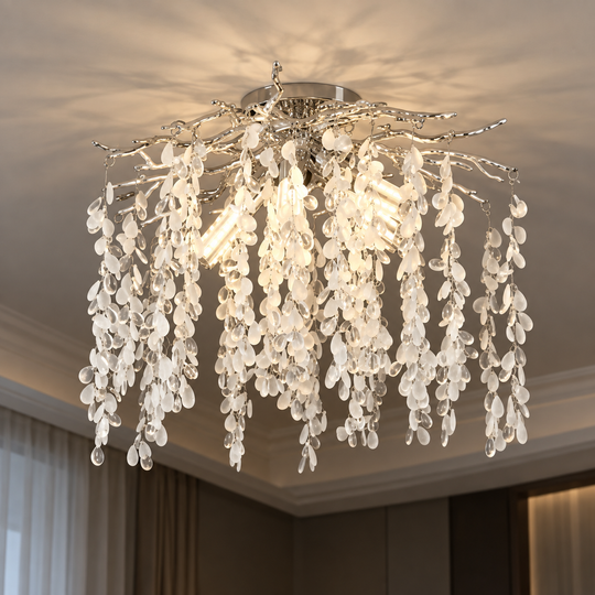 Candelabru Cristal WILLOW, 5x E14, Diametru 50cm, Crom