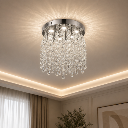 Candelabru LED Cristal LLC210/400CH Rotund, 22W, Lumina Rece/Calda/Neutra, Cristal, Crom Lucios