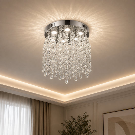 Candelabru LED Cristal LLC210/400CH Rotund, 22W, Lumina Rece/Calda/Neutra, Cristal, Crom Lucios