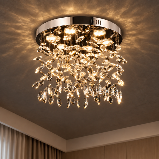 Candelabru LED Cristal LLC210/400CH Rotund, 22W, Lumina Rece/Calda/Neutra, Cristal, Crom Lucios