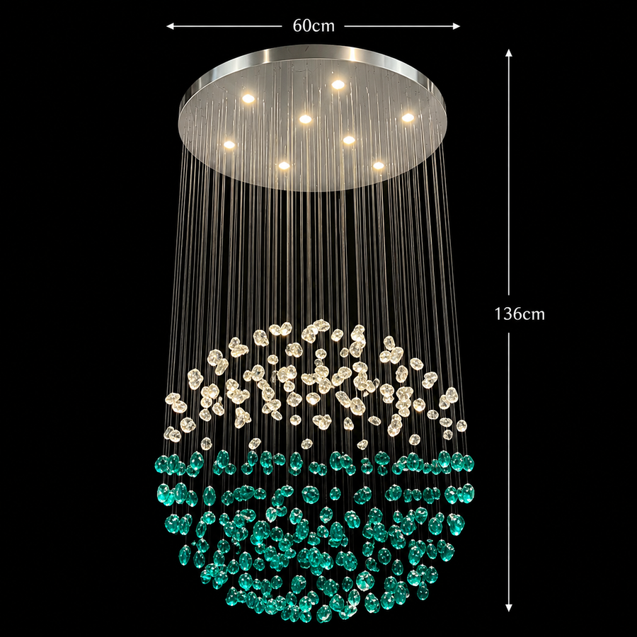 Candelabru LED Cristal OSKEMEN Magno, 56W, Lumina Rece/Calda/Neutra, Metal si Sticla, Verde