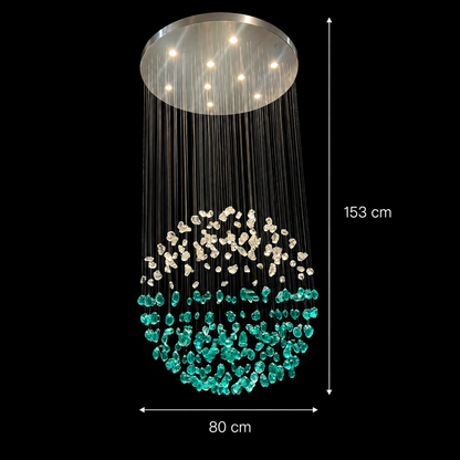Candelabru LED Cristal OSKEMEN Supremo, 63W, Lumina Rece/Calda/Neutra, Metal si Sticla, Verde