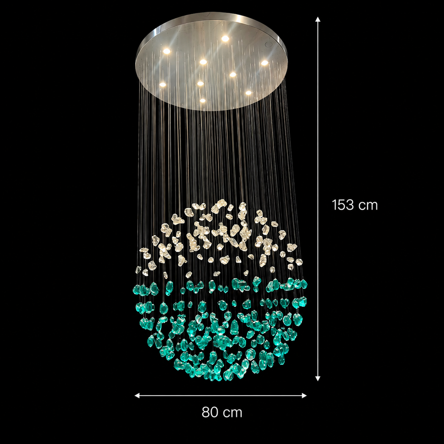 Candelabru LED Cristal OSKEMEN Supremo, 63W, Lumina Rece/Calda/Neutra, Metal si Sticla, Verde