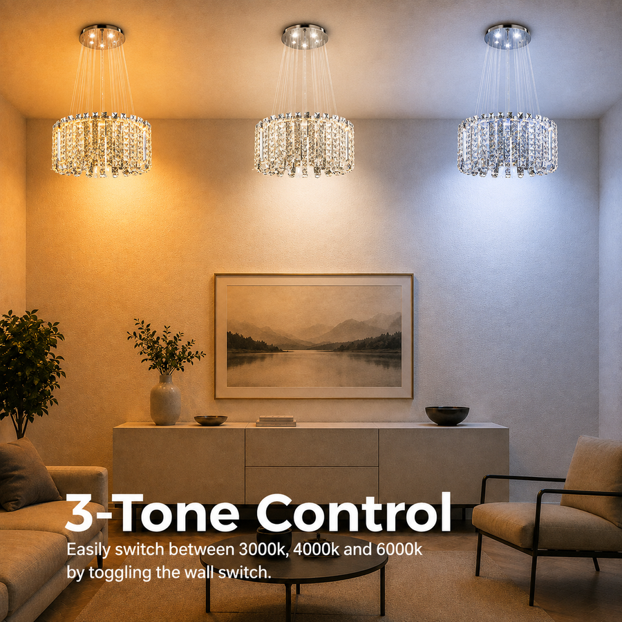 Candelabru LED Cristal TURKMENABAT Magno, Ø58cm, 35W, Lumina Rece/Calda/Neutra, Metal si Cristal, Crom Lucios, Inaltime Reglabila