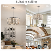 Candelabru LED Cristal TURKMENABAT Magno, Ø58cm, 35W, Lumina Rece/Calda/Neutra, Metal si Cristal, Crom Lucios, Inaltime Reglabila