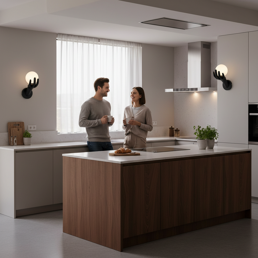 Aplica LED Decorativa MANO, 15x30cm, 1xE27, Sticla si Resina, Negru