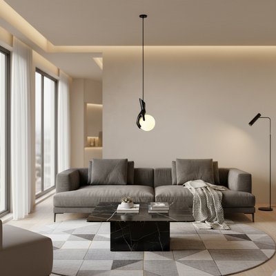Lustra LED MANOS, 13x120cm, 1xE27, Sticla si Resina, Negru