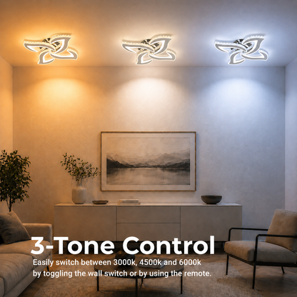 Lustra LED Alejandro cu Telecomanda, 71W, 4 Flori, Lumina Dimabila Rece/Calda/Neutra, Crom