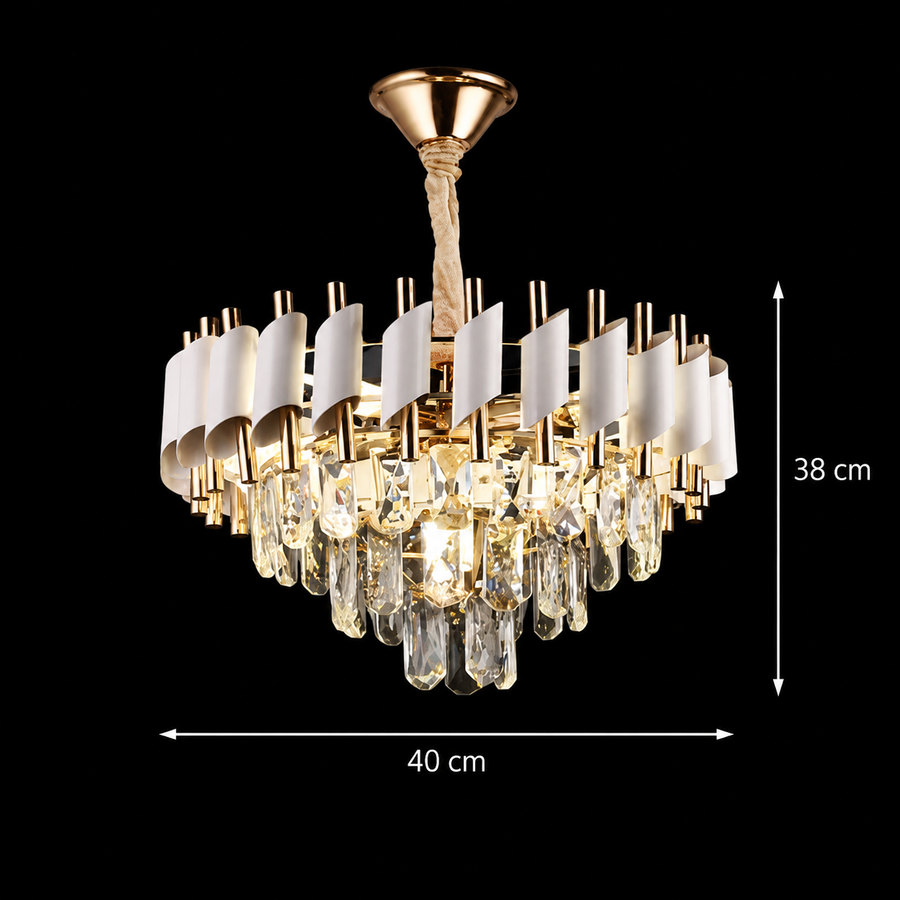 Candelabru Cristal VERSAILLES Nobile 5xE14, Diametru 40cm, Auriu Lucios si Alb