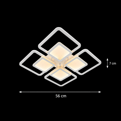 Lustra LED cu telecomanda SUSAN 96W, 4 Patrate, lumina Rece/Calda/Neutra, Dimabila, Alb
