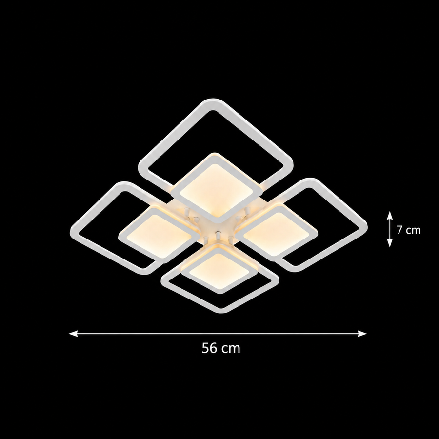 Lustra LED cu telecomanda SUSAN 96W, 4 Patrate, lumina Rece/Calda/Neutra, Dimabila, Alb