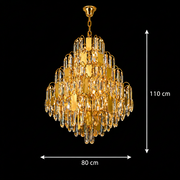 Candelabru Cristal TIER Regalis 21xE14, D80 cm, Auriu, Inaltime Reglabila, Metal si Cristal