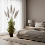 Plantă decorativă în ghiveci, 7 fire, 220cm, Stuf Artificial, Material Textil si Plastic, Verde si Gri